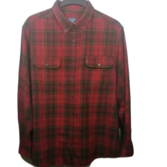 Faded Glory Mens 2XL Red/Black Plaid Long-sleeve Flannel Shirt Button Collar - Picture 3 of 12